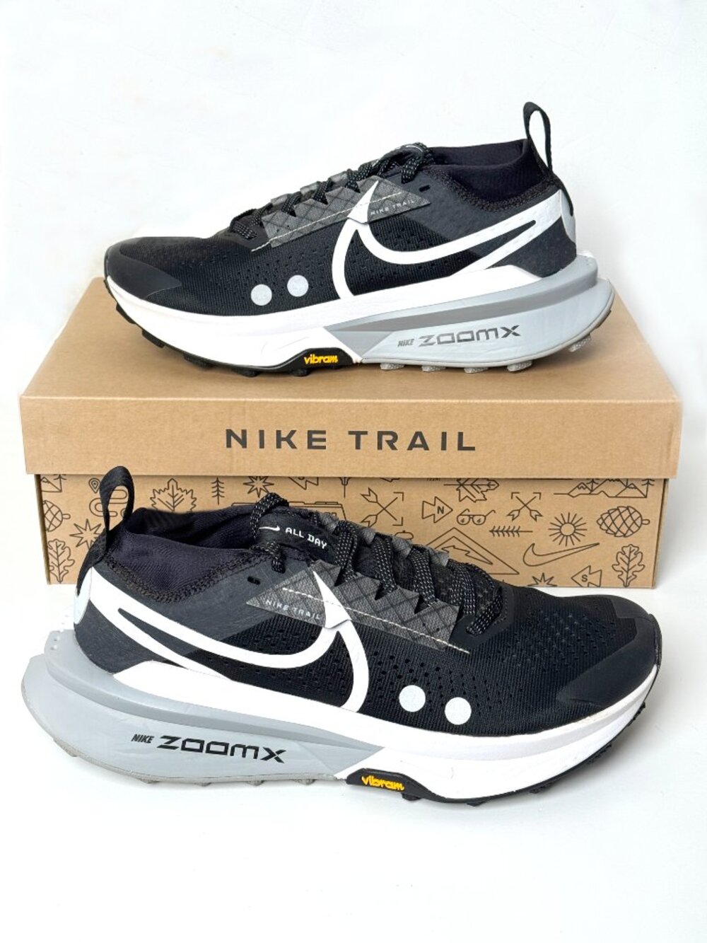 NIKE ZOOMX ZEGAMA TRAIL 2 RUNNING SHOES BLACK/ WOLF/ WHITE WOMEN'S NWB 7.5